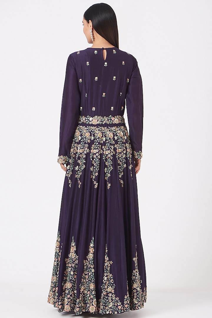Purple Embroidered Kalidar Kurta Set by Garo at Pernia's Pop Up Shop