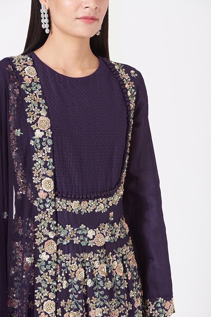 Purple Embroidered Kalidar Kurta Set by Garo at Pernia's Pop Up Shop