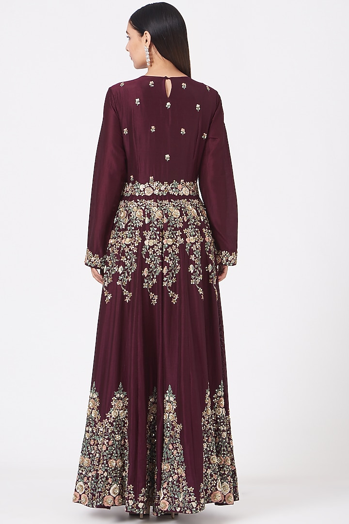 Wine Embroidered Kalidar Kurta Set by Garo at Pernia's Pop Up Shop