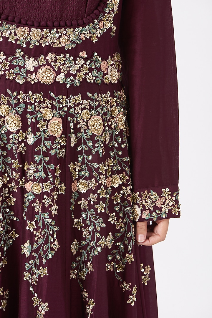 Wine Embroidered Kalidar Kurta Set by Garo at Pernia's Pop Up Shop