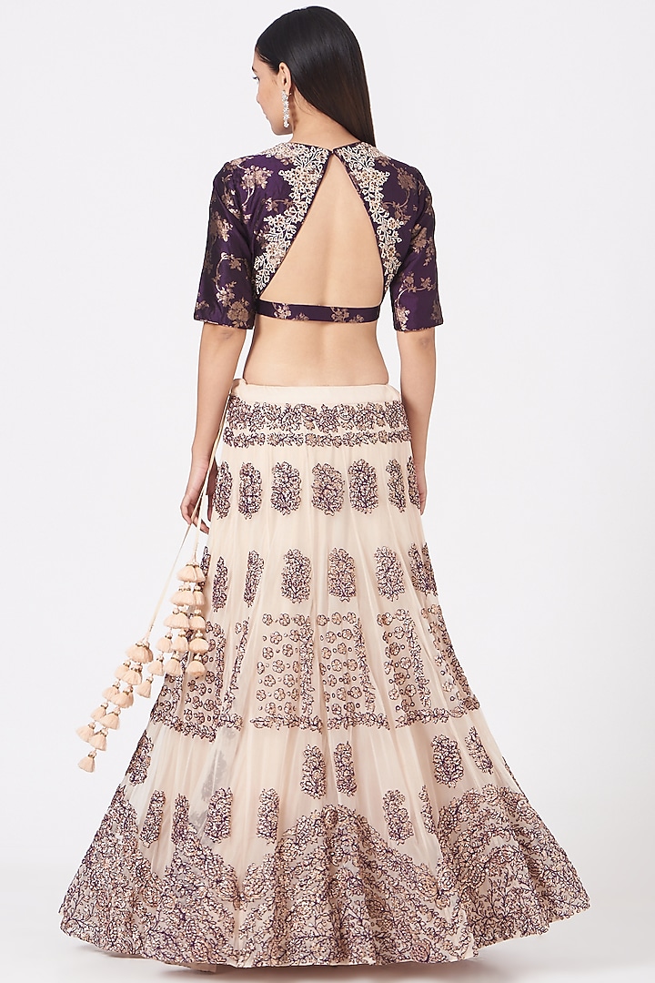 Beige Zardosi Embroidered Wedding Lehenga Set by Garo at Pernia's Pop Up Shop