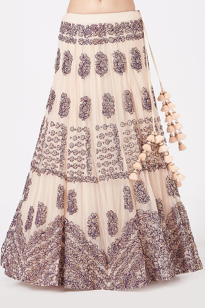 Beige Zardosi Embroidered Wedding Lehenga Set by Garo at Pernia's Pop Up Shop