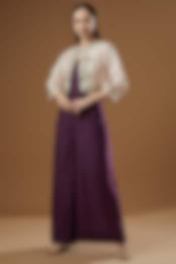 Purple Tussar Silk Jumpsuit by Garo