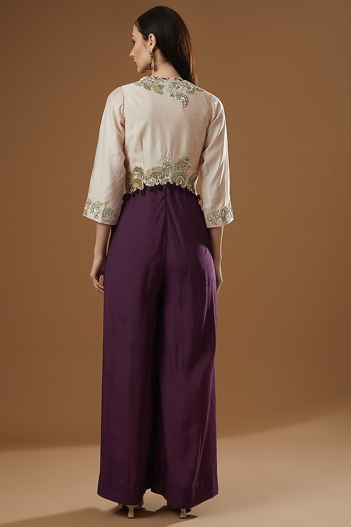 Purple Tussar Silk Jumpsuit by Garo at Pernia's Pop Up Shop