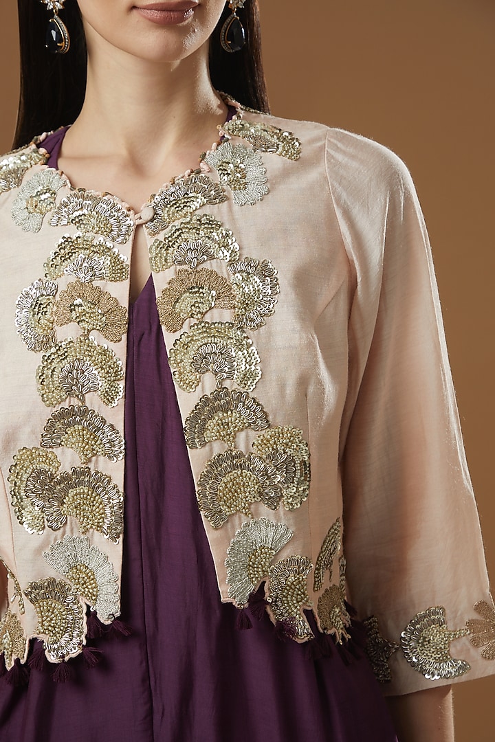 Purple Tussar Silk Jumpsuit by Garo at Pernia's Pop Up Shop