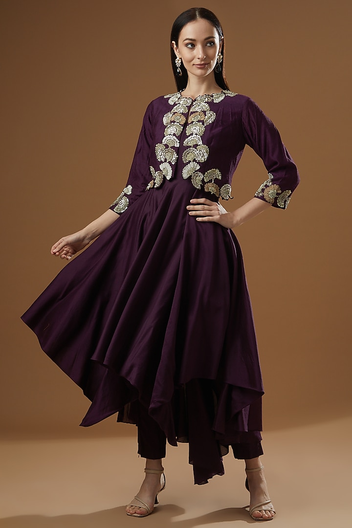 Purple Tussar Gown by Garo