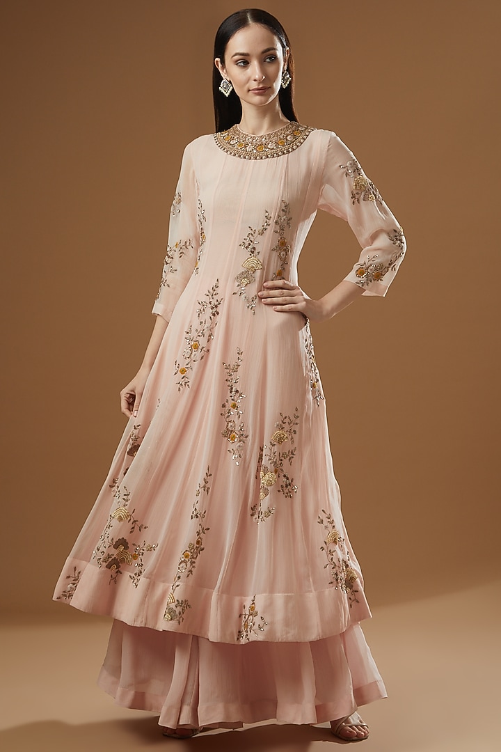Blush Pink Embroidered Wedding Anarkali Set by Garo at Pernia's Pop Up Shop