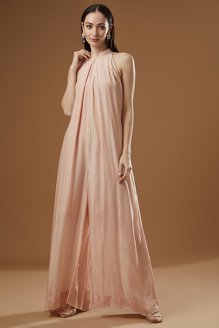 Blush Pink Tussar Jumpsuit by Garo at Pernia's Pop Up Shop