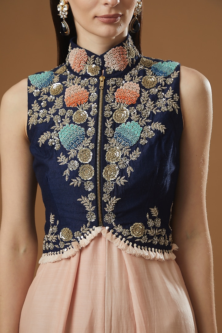 Blush Pink Tussar Jumpsuit by Garo at Pernia's Pop Up Shop
