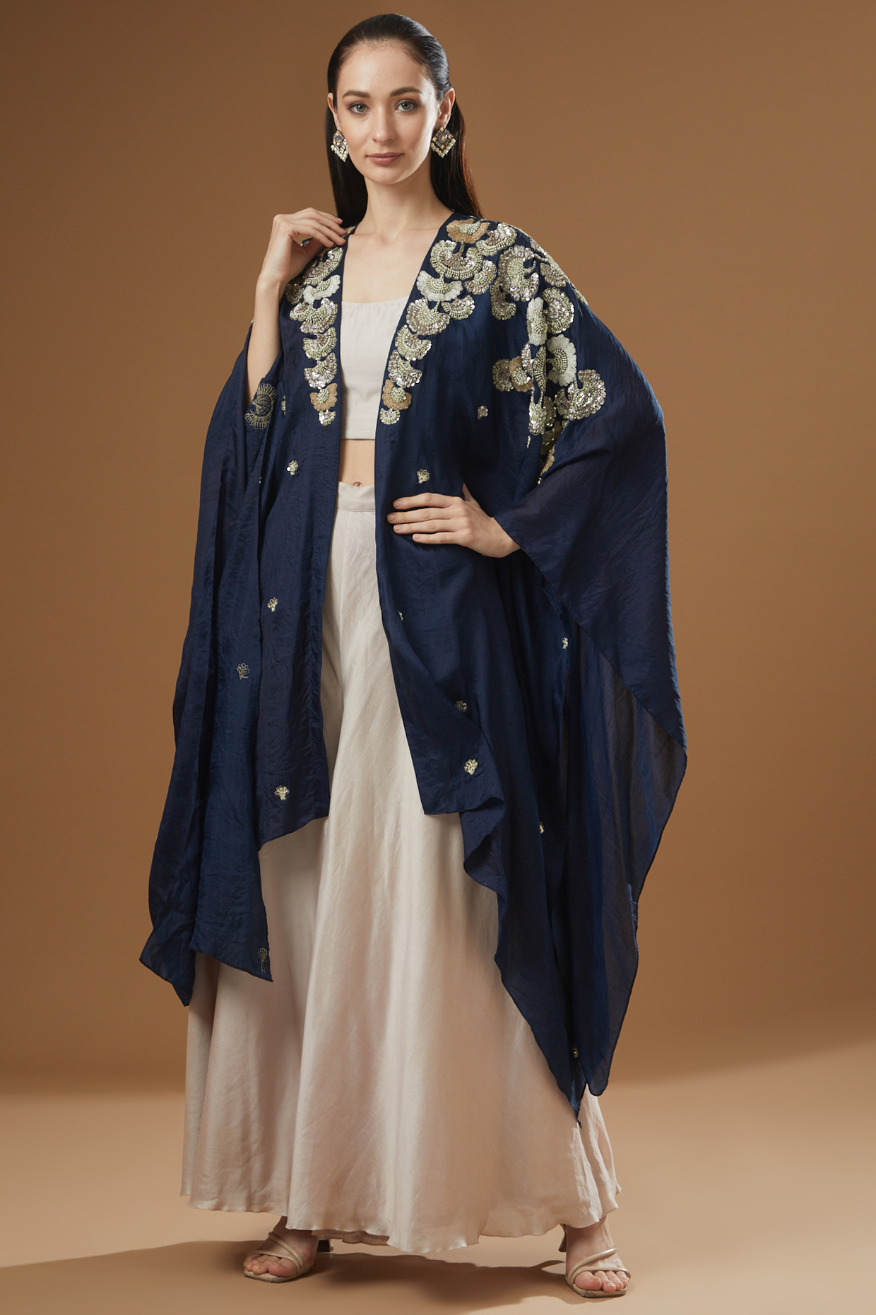 Midnight Blue Embroidered Kaftan Set by Garo