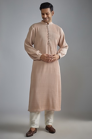 Beige Crushed Shimmer Crepe Kurta Set by HANEET SINGH