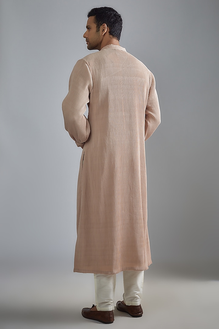 Beige Crushed Shimmer Crepe Kurta Set by HANEET SINGH at Pernia's Pop Up Shop