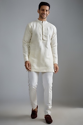 Ivory Matka Silk Kurta Set by HANEET SINGH