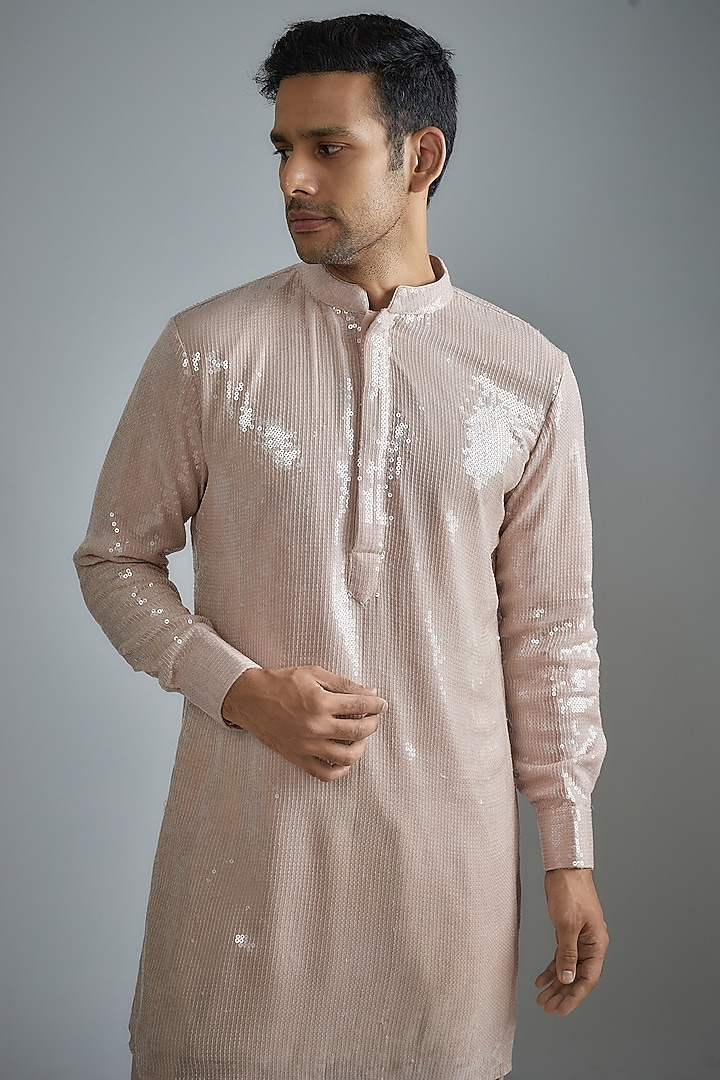 Beige Sequins Kurta Set by HANEET SINGH at Pernia's Pop Up Shop