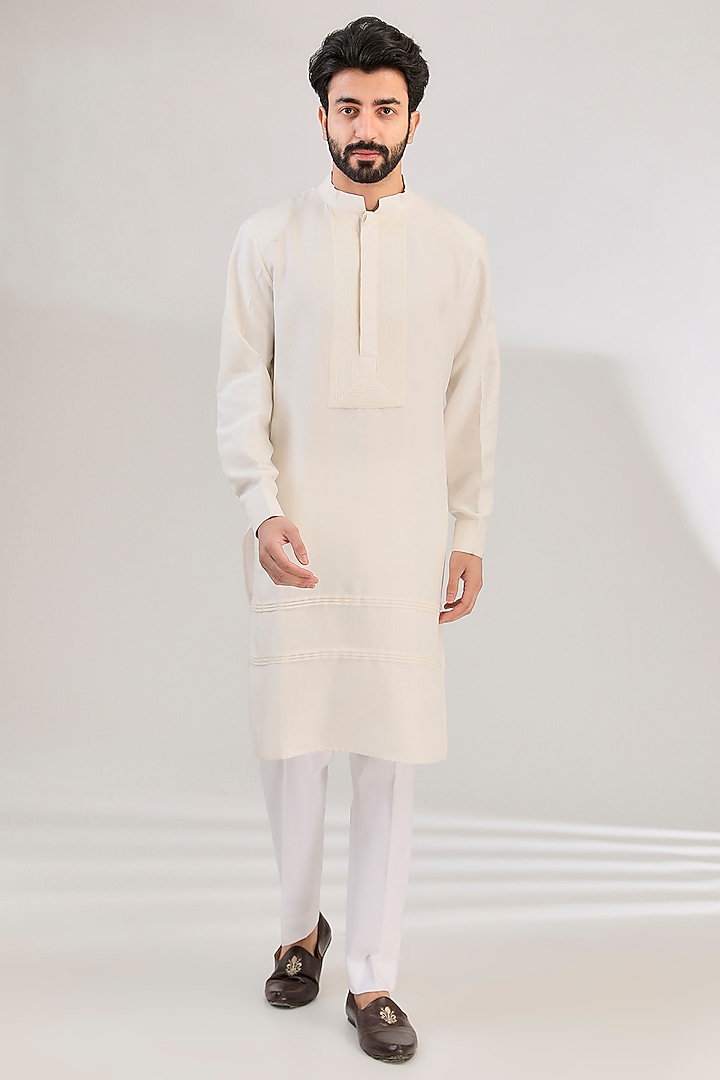 Peach Tussar Silk Resham Hand Embroidered Ombre Jacket Set by HANEET SINGH at Pernia's Pop Up Shop