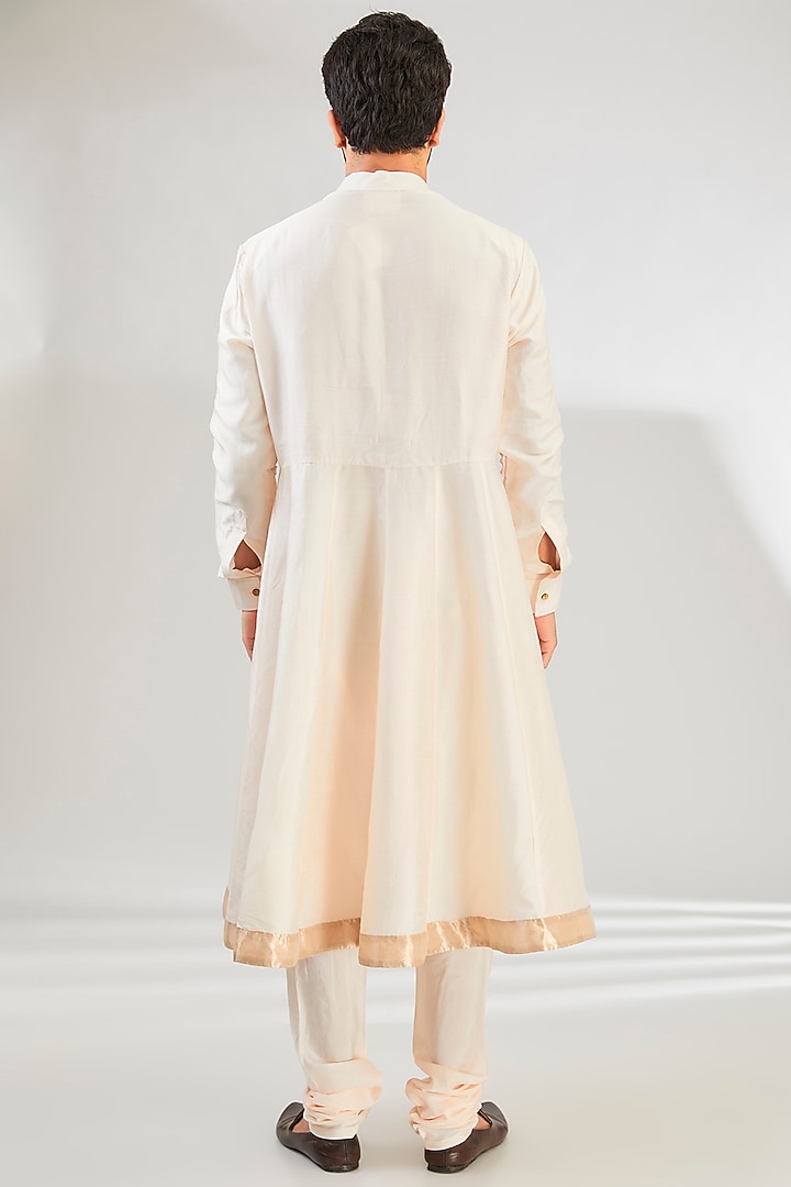 Ivory Pure Tissue Cutdana & Resham Hand Embroidered Groom Sherwani Set by HANEET SINGH at Pernia's Pop Up Shop