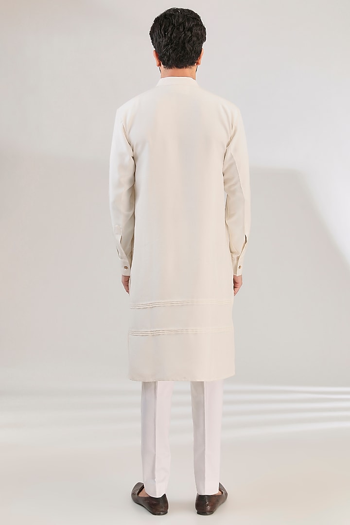 White Tussar Silk Cutdana Hand Embroidered Jacket Set by HANEET SINGH at Pernia's Pop Up Shop