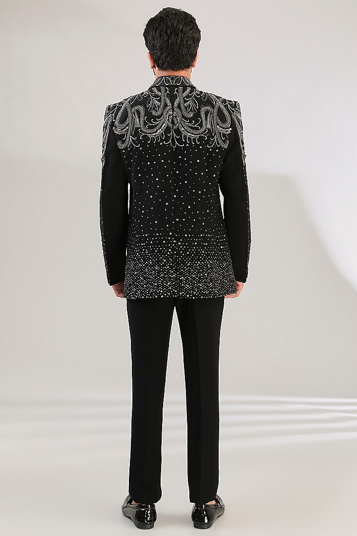 Black Premium Japanese Fabric Tuxedo Set by HANEET SINGH at Pernia's Pop Up Shop