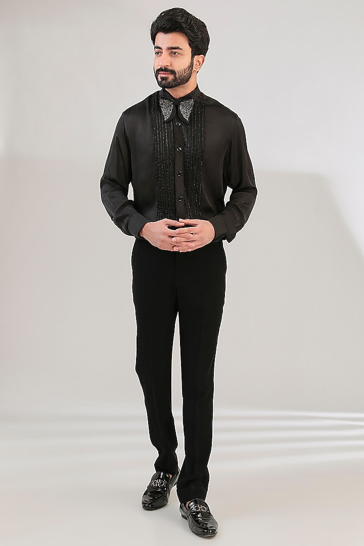 Black Premium Japanese Fabric Tuxedo Set by HANEET SINGH at Pernia's Pop Up Shop