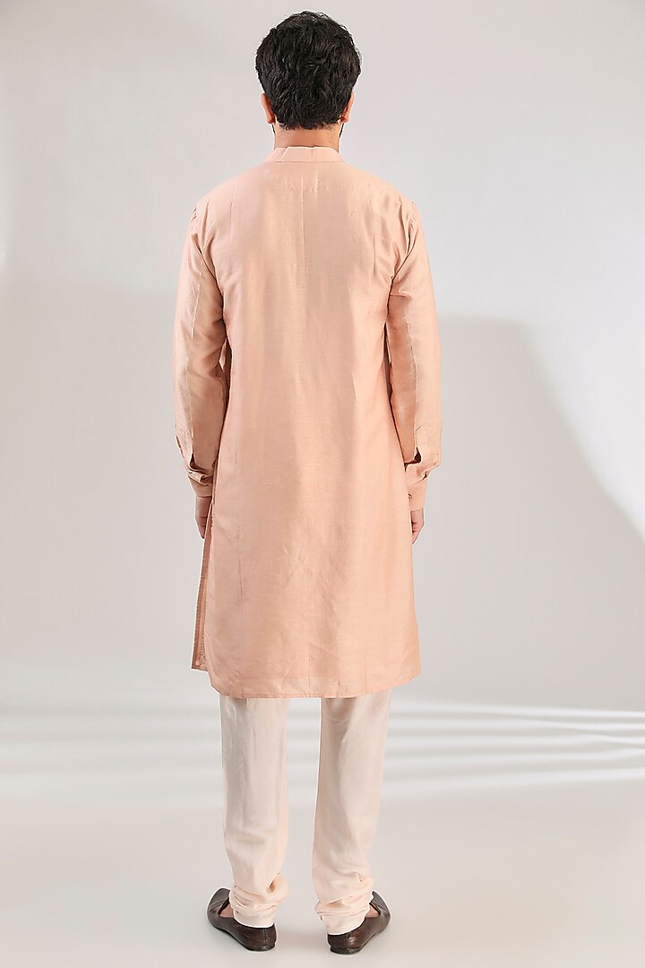 Rose Pink Tussar Silk Hand Embroidered Groom Sherwani Set by HANEET SINGH at Pernia's Pop Up Shop