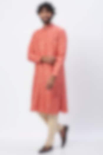 Coral Embroidered Kurta Set by HANEET SINGH