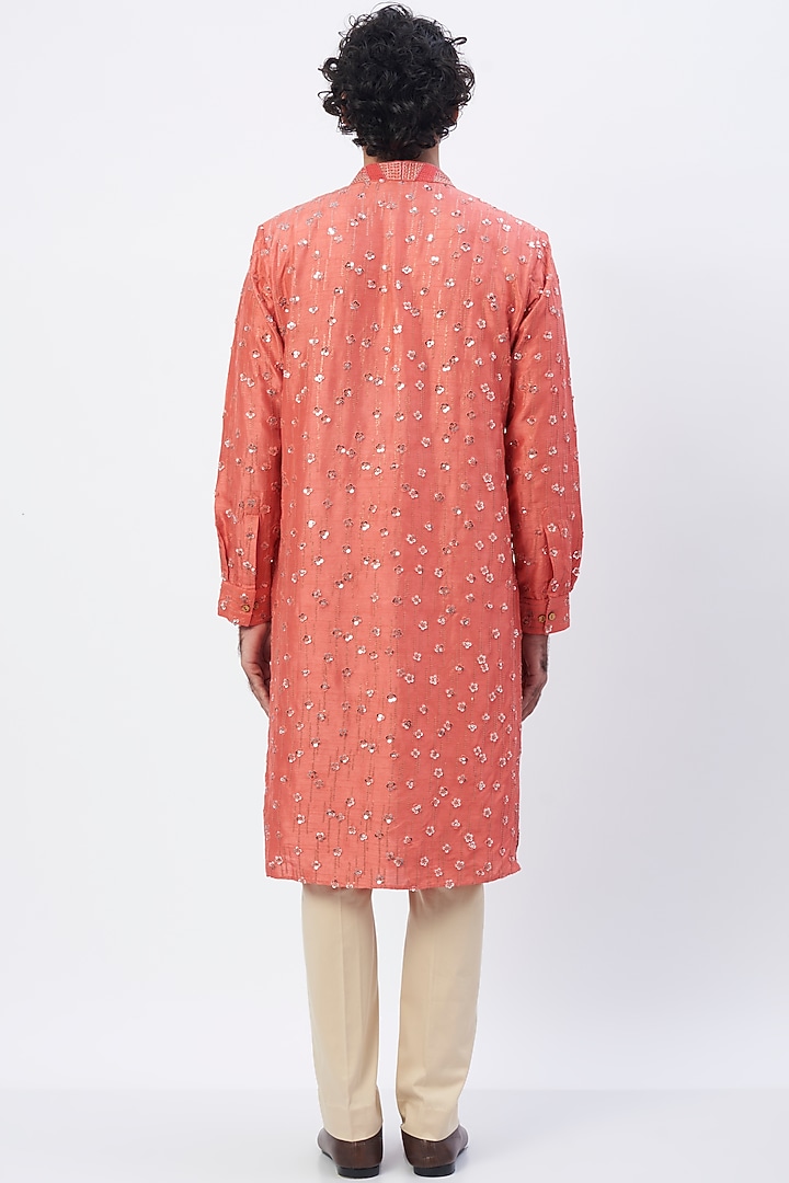 Coral Embroidered Kurta Set by HANEET SINGH at Pernia's Pop Up Shop