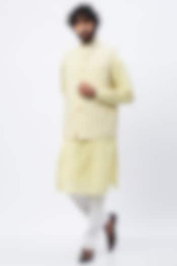 Yellow Embroidered Nehru Jacket by HANEET SINGH