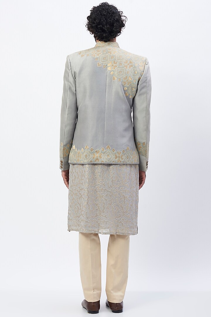 Grey Dupion Silk Jodhpuri Jacket by HANEET SINGH at Pernia's Pop Up Shop