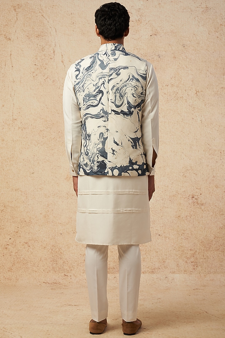Ice Blue Printed Nehru Jacket by HANEET SINGH at Pernia's Pop Up Shop