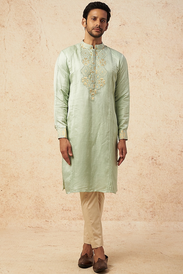 Mint Green Embellished Kurta Set by HANEET SINGH