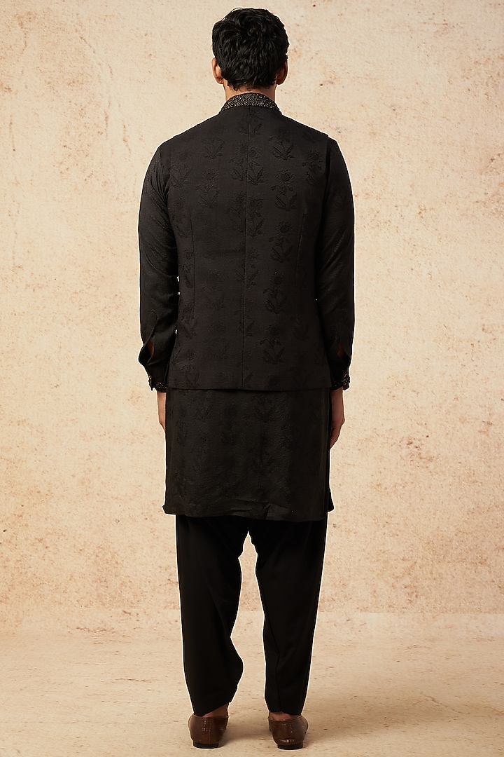 Black Embellished Nehru Jacket by HANEET SINGH at Pernia's Pop Up Shop