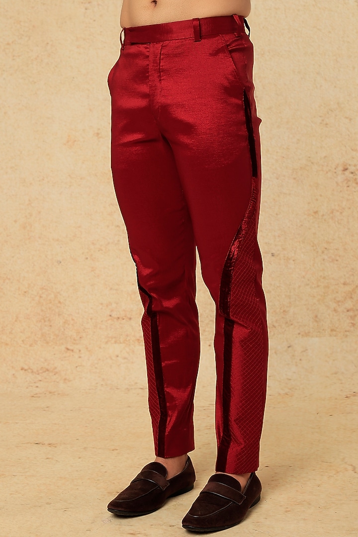 Red Laser Velvet Tuxedo Set by HANEET SINGH at Pernia's Pop Up Shop