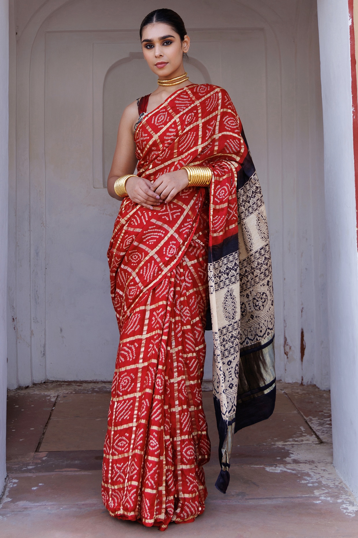 shop latest collection of gajji silk bandhani sarees