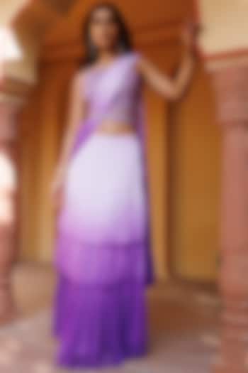 Purple Chiffon Ready-To-Wear Layered Saree Set by Geroo Jaipur