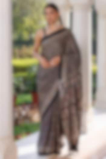 Black Modal Silk Ajrakh Printed Wedding Saree Set by Geroo Jaipur at Pernia's Pop Up Shop