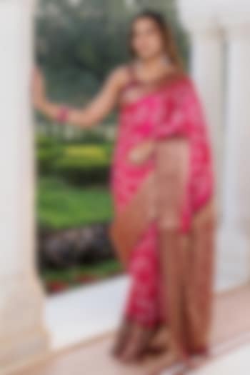 Pink Gajji Silk Zari Wedding Saree Set by Geroo Jaipur at Pernia's Pop Up Shop