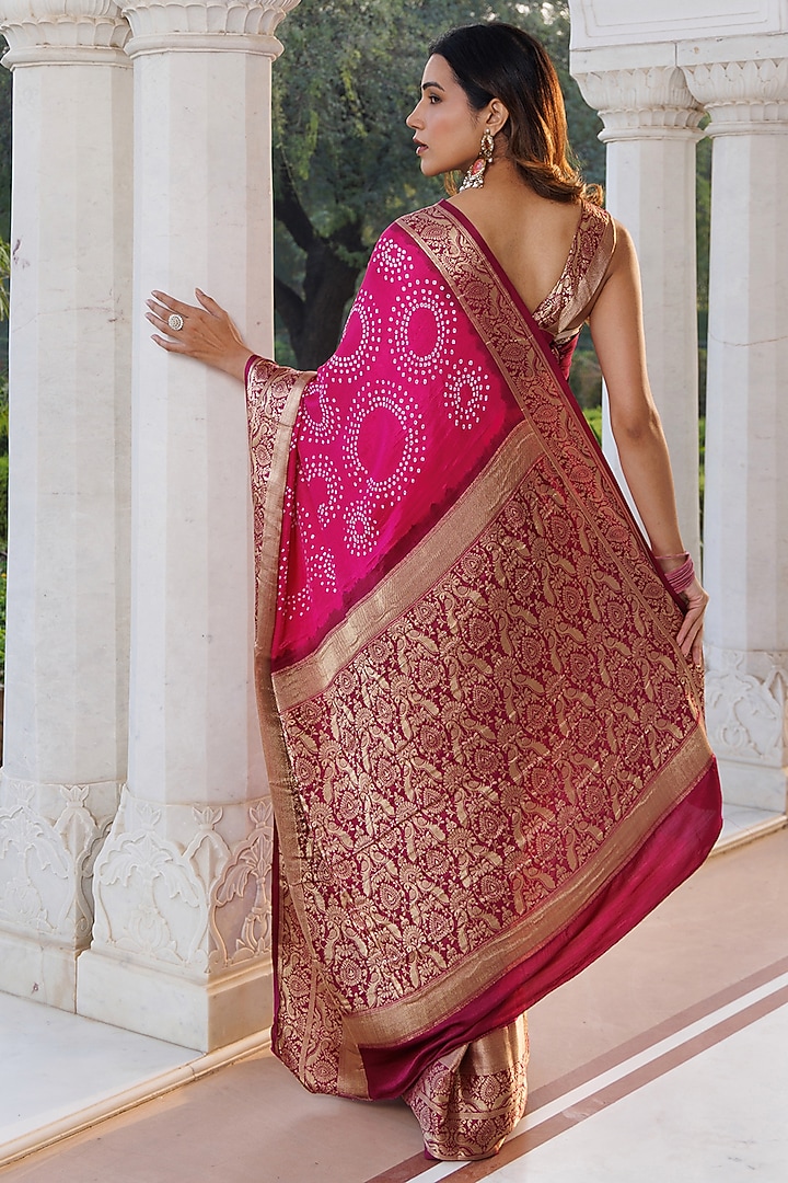 Pink Gajji Silk Zari Wedding Saree Set by Geroo Jaipur at Pernia's Pop Up Shop