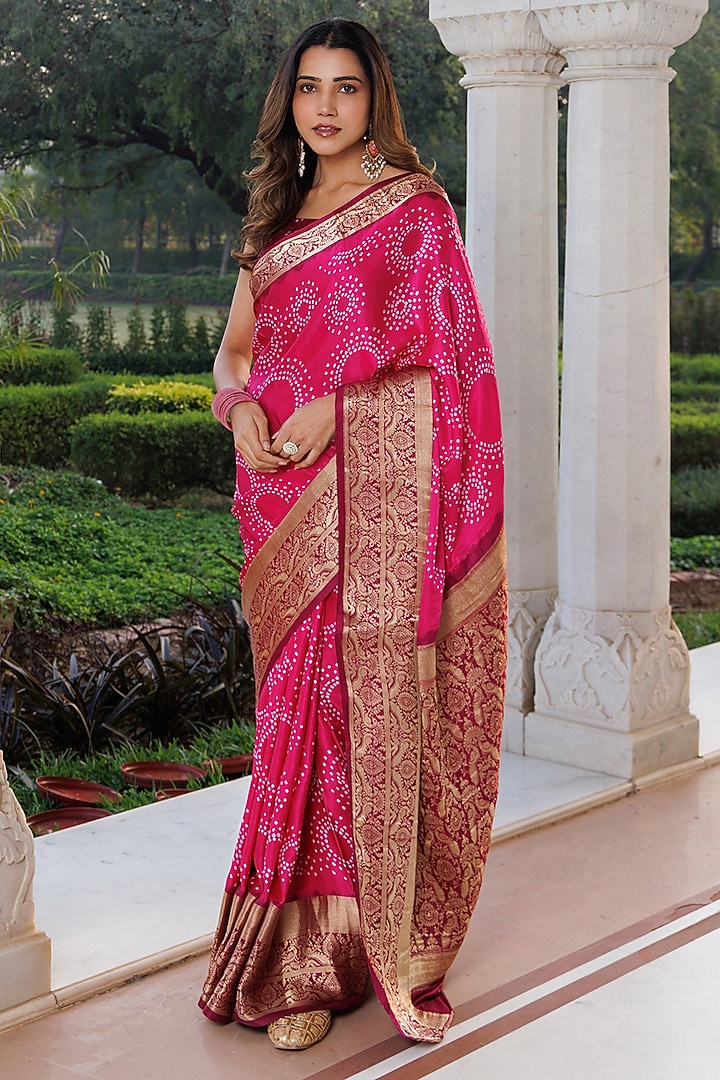 Pink Gajji Silk Zari Wedding Saree Set by Geroo Jaipur at Pernia's Pop Up Shop