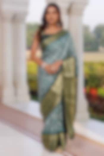 Sea Green Gajji Silk Zari Wedding Saree Set by Geroo Jaipur at Pernia's Pop Up Shop