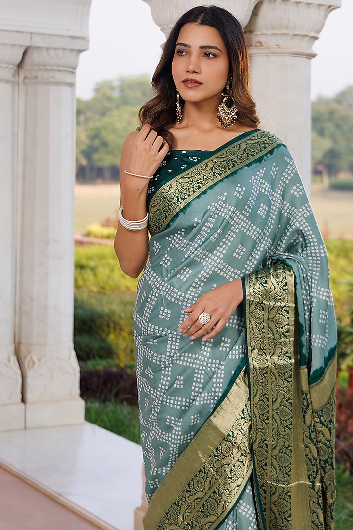 Sea Green Gajji Silk Zari Wedding Saree Set by Geroo Jaipur at Pernia's Pop Up Shop
