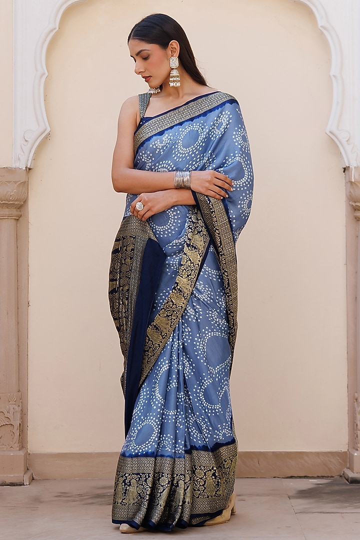 Grey Gajji Silk Zari Wedding Saree Set by Geroo Jaipur at Pernia's Pop Up Shop