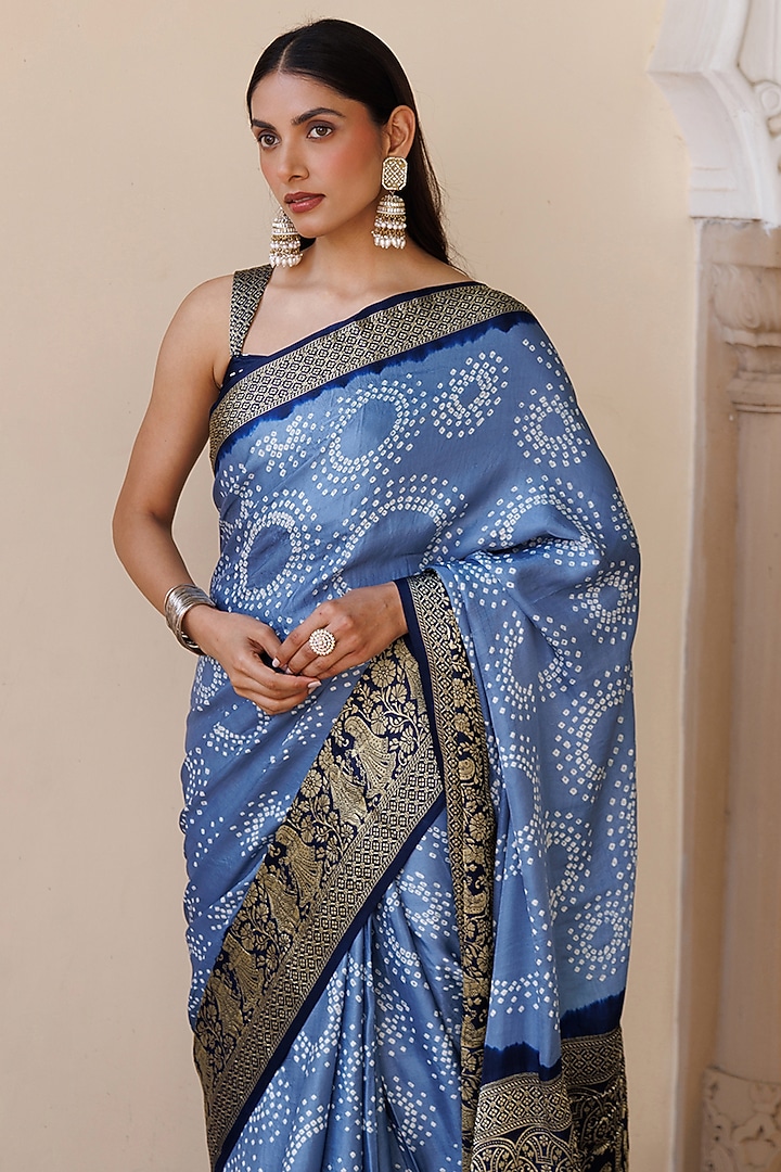 Grey Gajji Silk Zari Wedding Saree Set by Geroo Jaipur at Pernia's Pop Up Shop