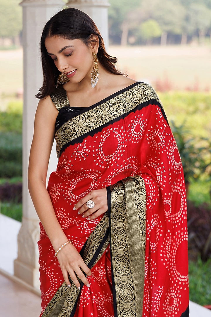 Red & Black Gajji Silk Zari Wedding Saree Set by Geroo Jaipur at Pernia's Pop Up Shop