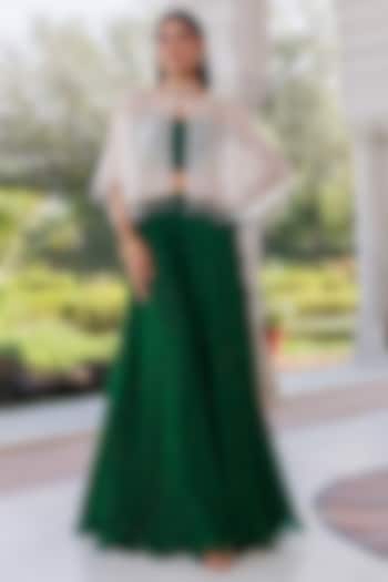 Green Chiffon Jacket Wedding Lehenga Set by Geroo Jaipur at Pernia's Pop Up Shop