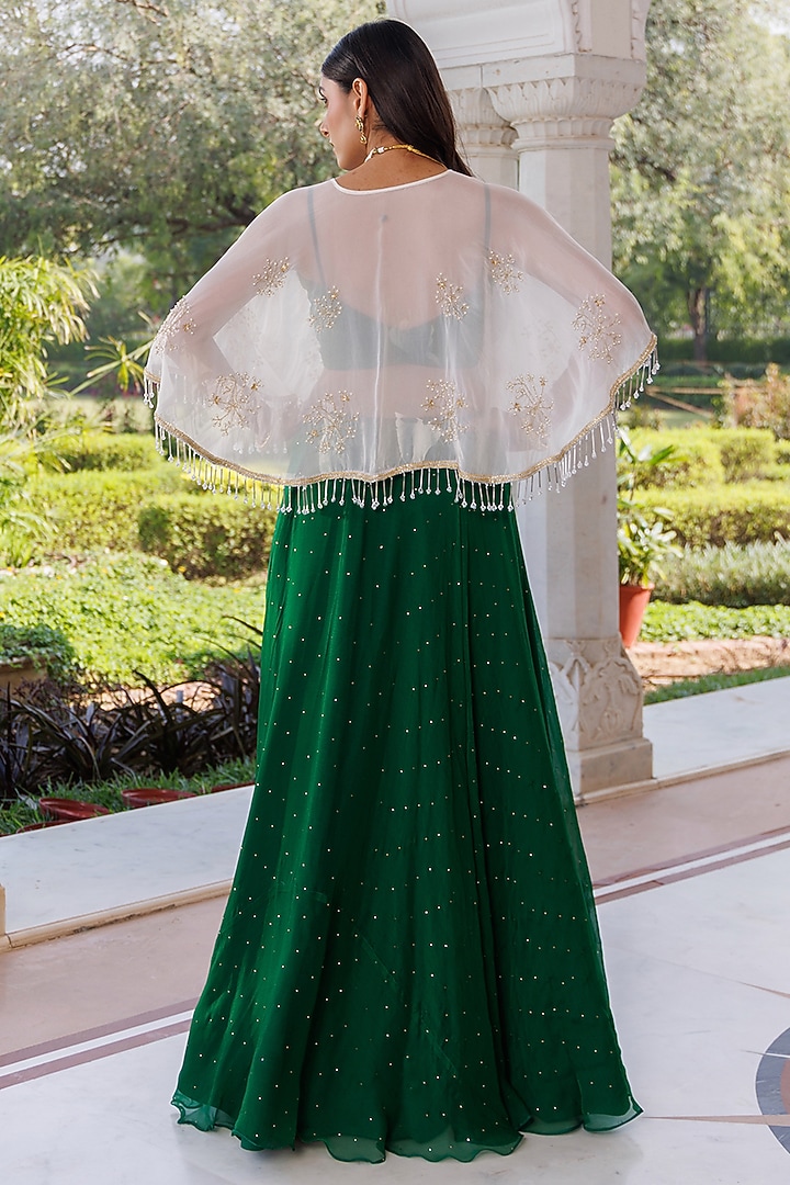 Green Chiffon Jacket Wedding Lehenga Set by Geroo Jaipur at Pernia's Pop Up Shop