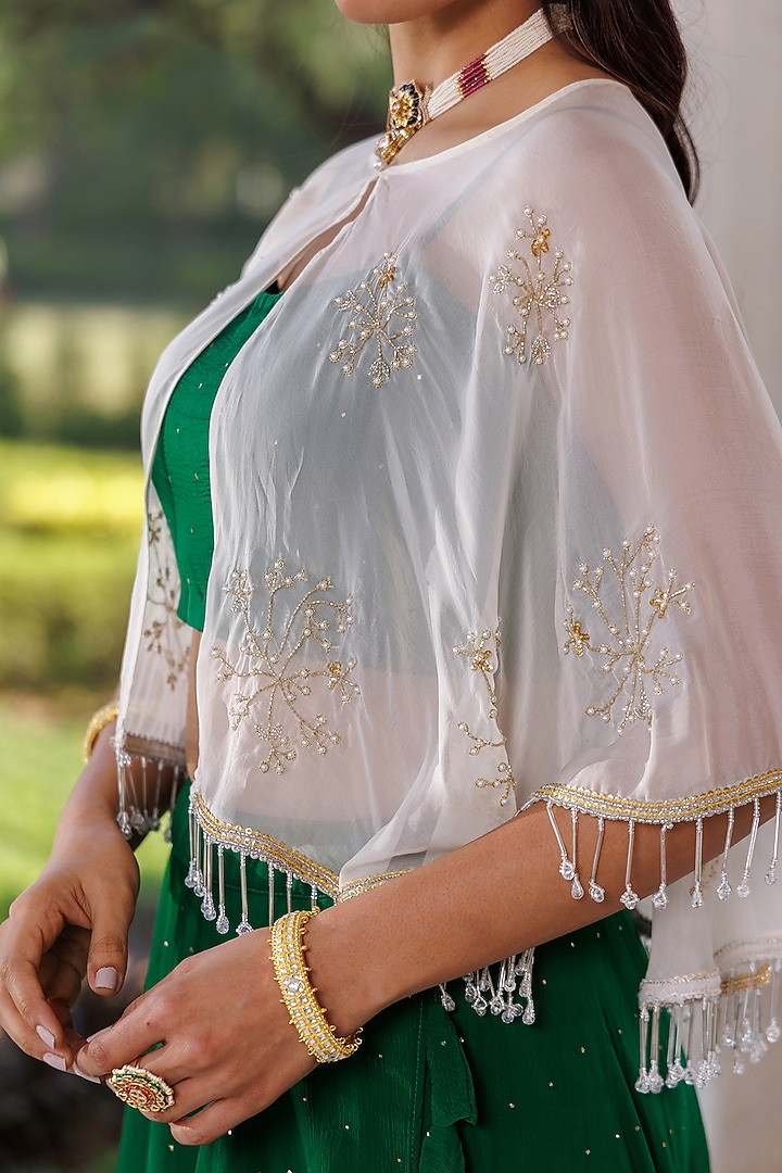 Green Chiffon Jacket Wedding Lehenga Set by Geroo Jaipur at Pernia's Pop Up Shop