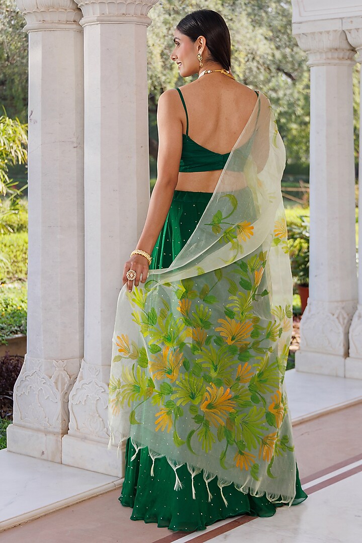 Green Chiffon Wedding Lehenga Set by Geroo Jaipur at Pernia's Pop Up Shop