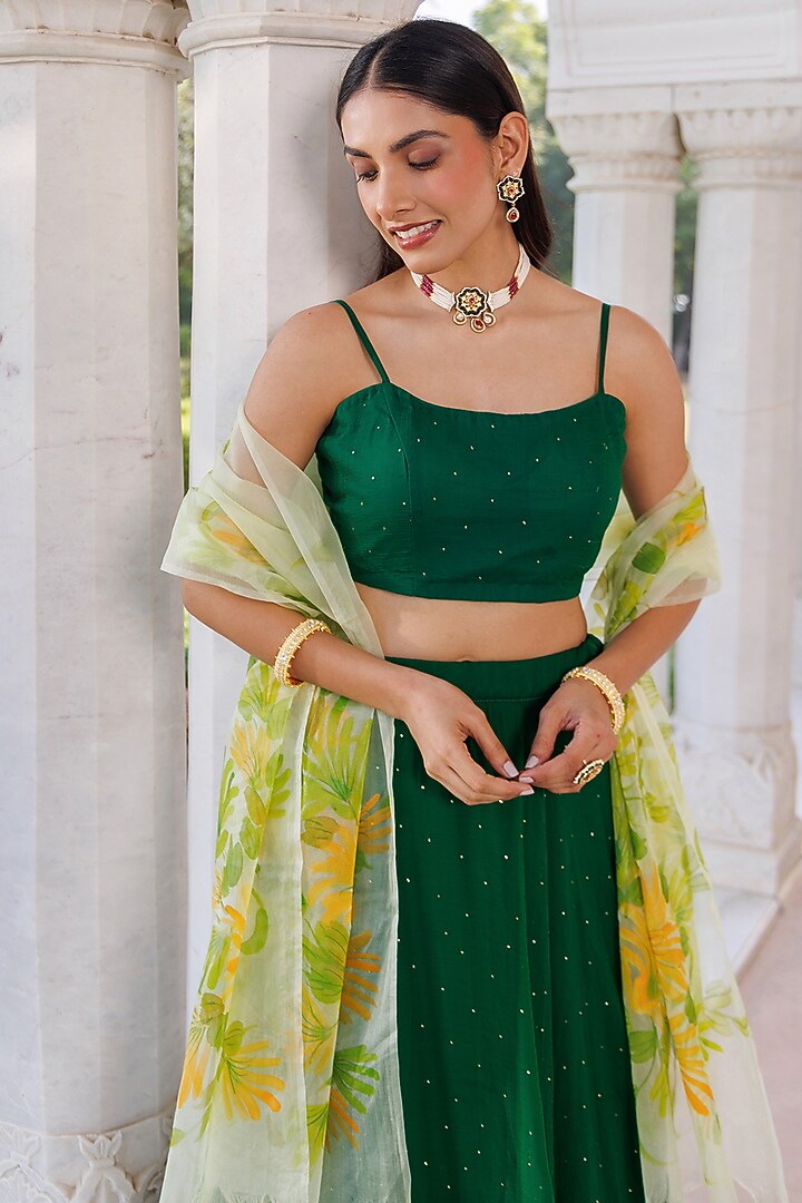 Green Chiffon Wedding Lehenga Set by Geroo Jaipur at Pernia's Pop Up Shop