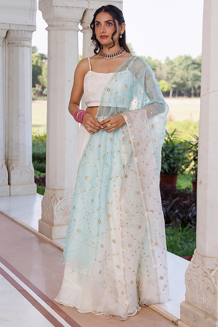 Off-White Chiffon Wedding Lehenga Set by Geroo Jaipur at Pernia's Pop Up Shop