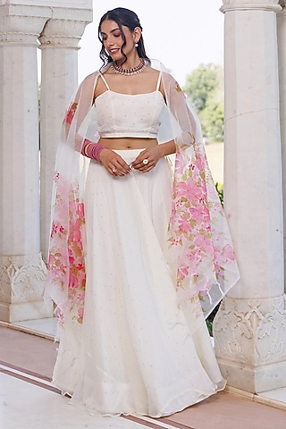 Off-White Chiffon Lehenga Set by Geroo Jaipur